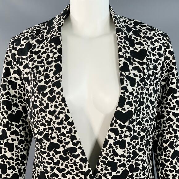 ZADIG & VOLTAIRE Size M Black White Crepe Heart Single Button Jacket Blazer - Picture 2 of 9